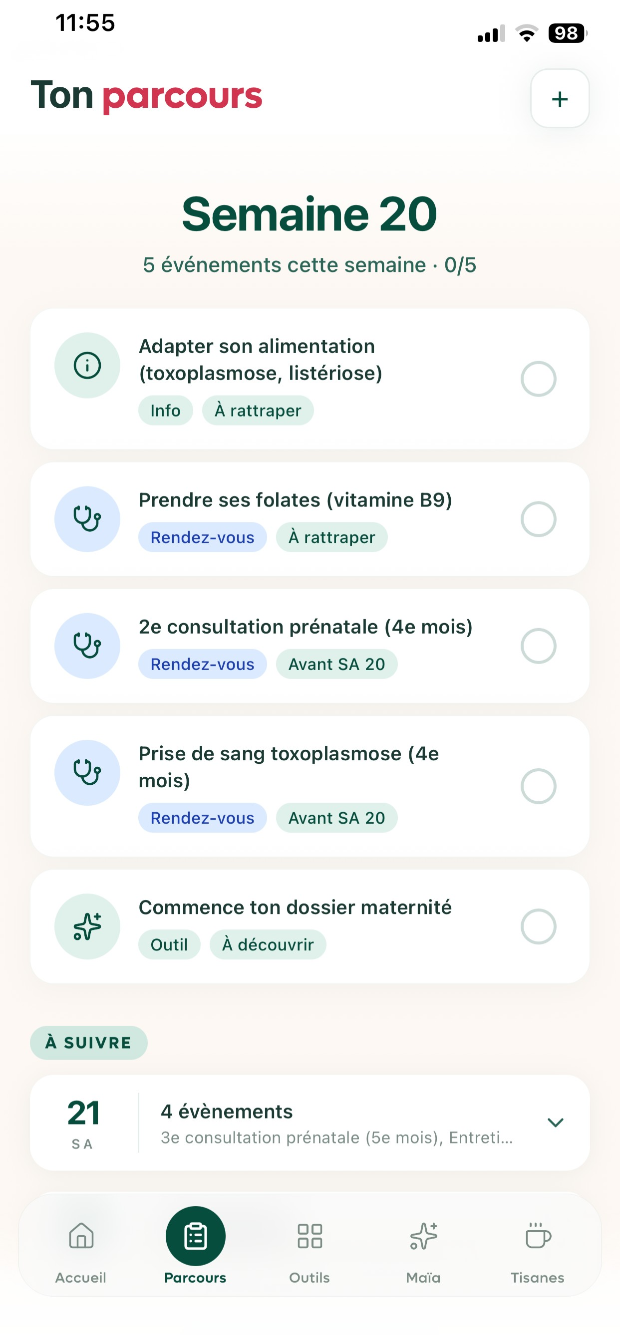 Parcours semaine par semaine